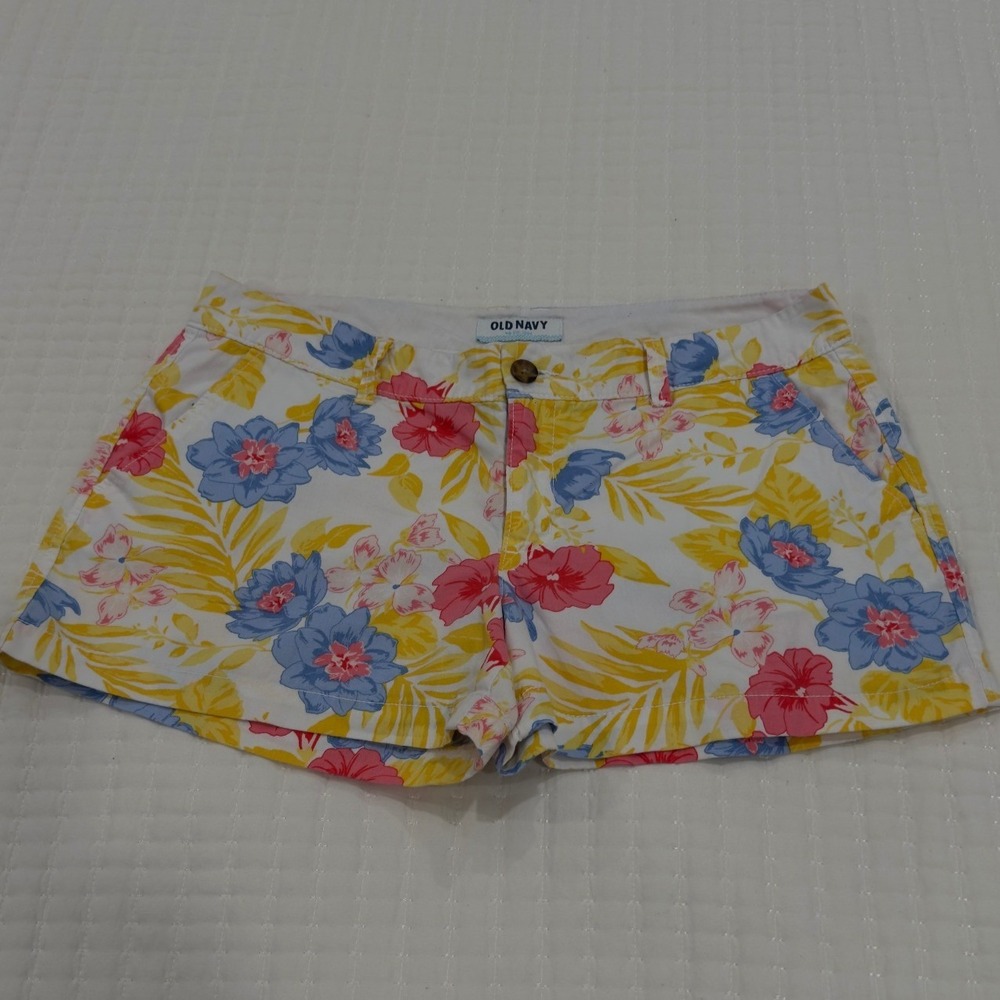 Old Navy Floral Chino Shorts Womens10 Tropical Hibiscus Palm Print Cotton Summer - Picture 2 of 8